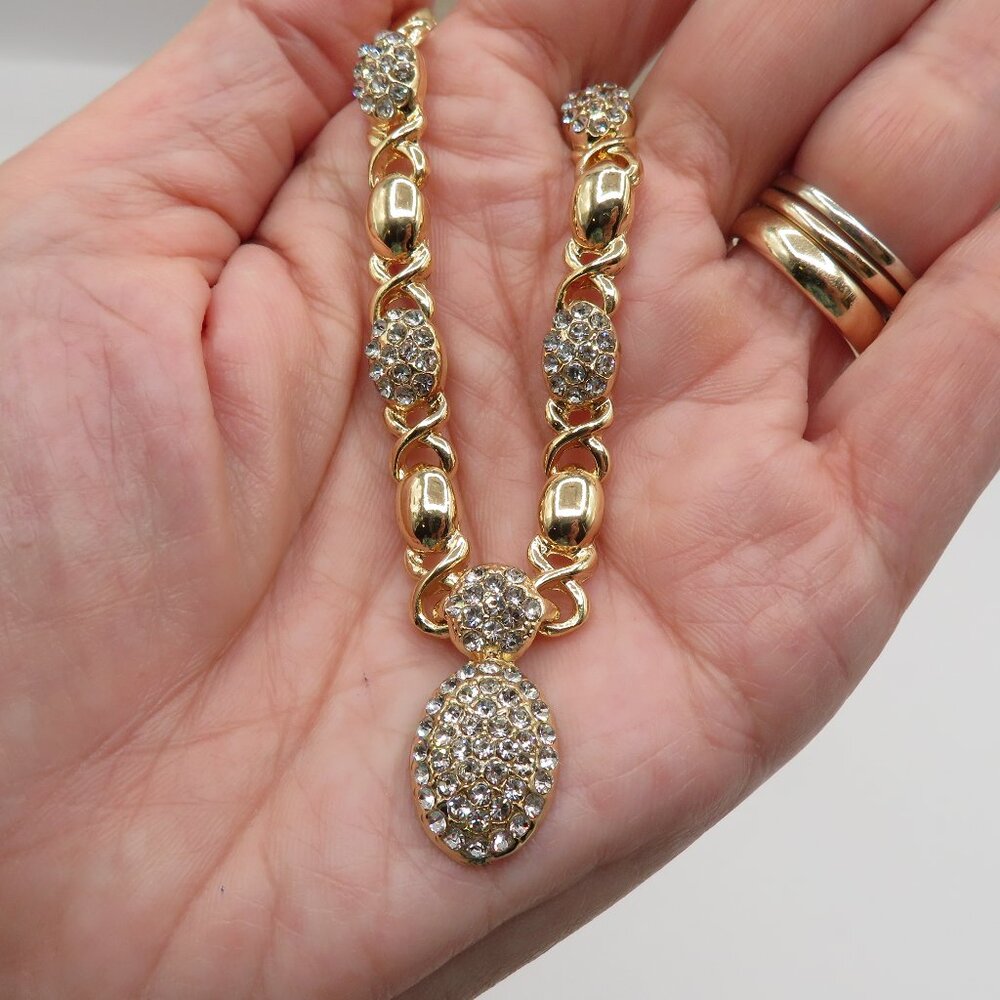 Gold Tone Rhinestone Necklace and Bracelet Set - Picture 10 of 14
